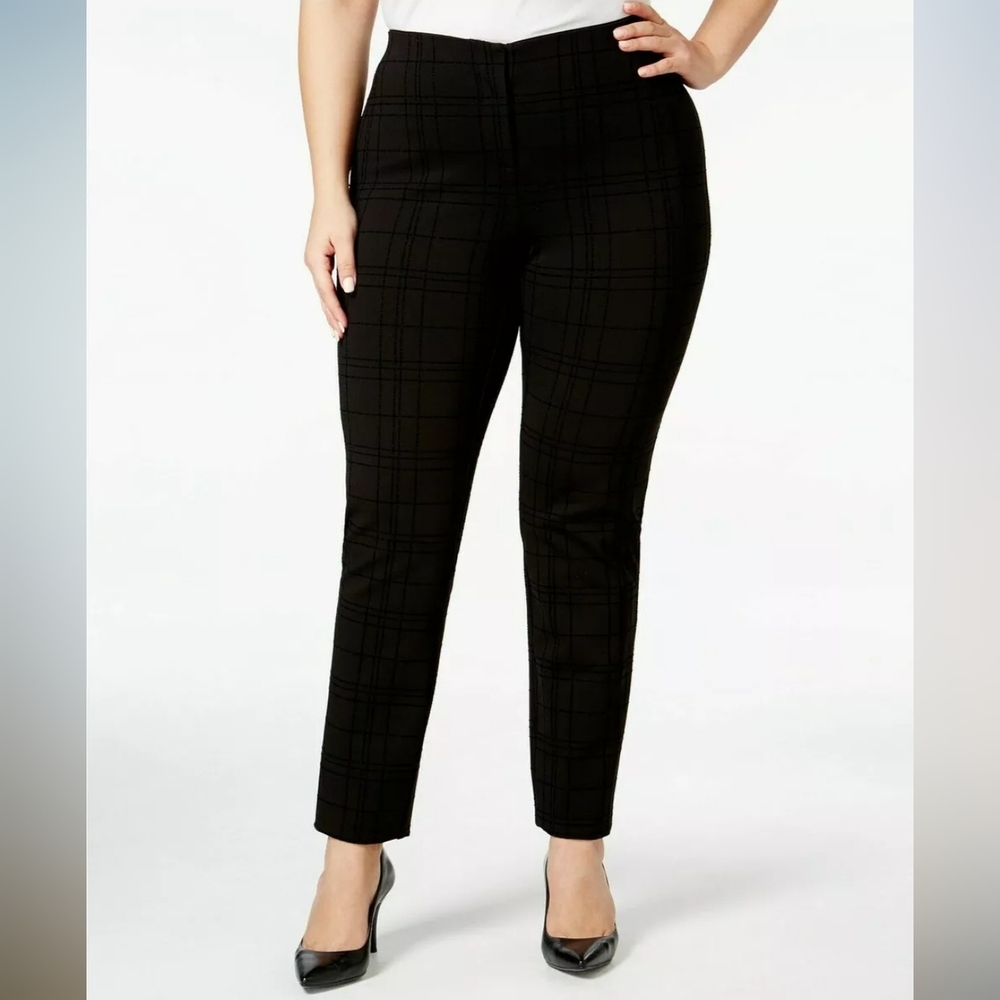 Alfani Women's Skinny Leg Hollywood Flocked Grid-Print Pants  Black 8